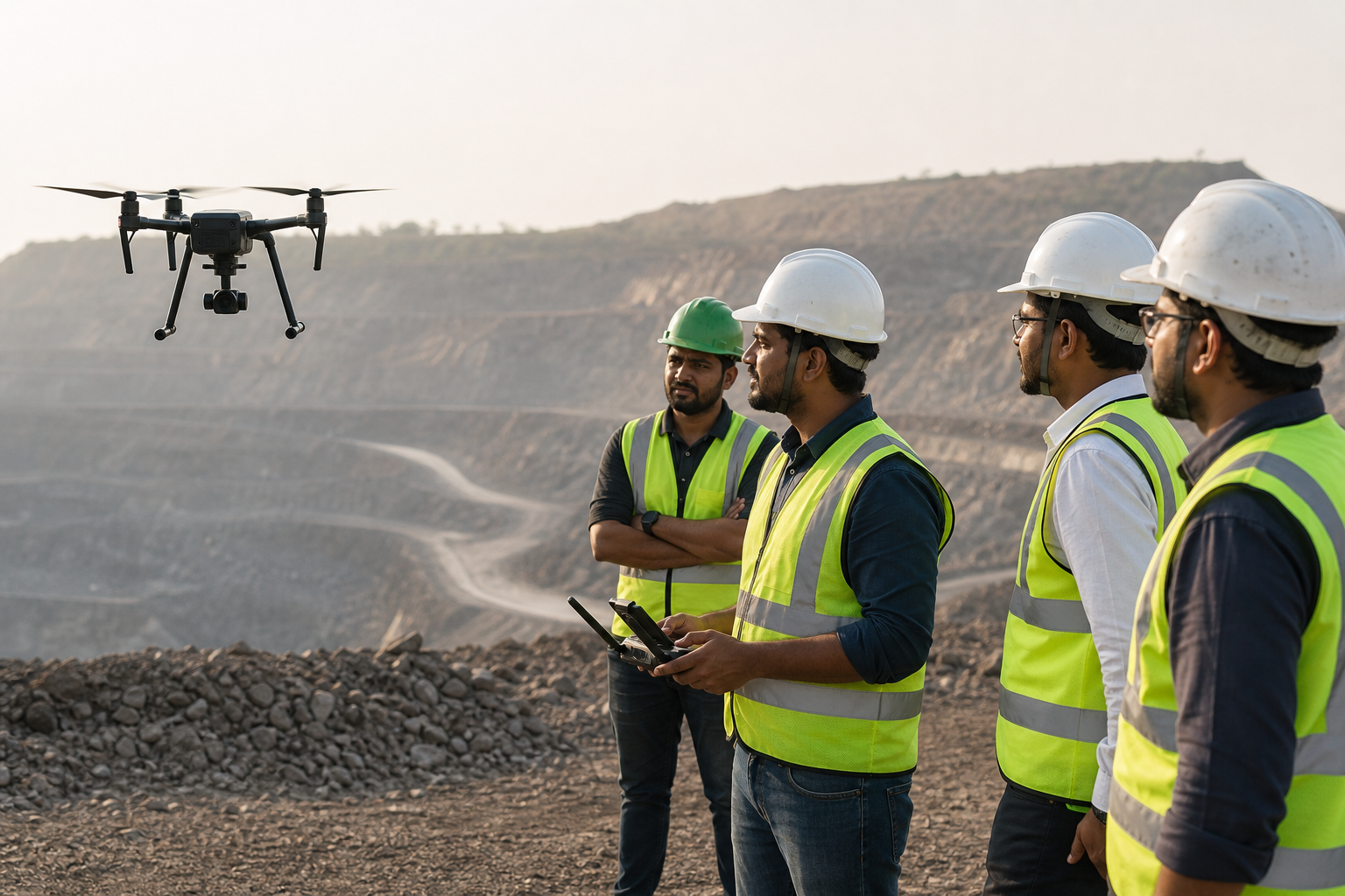 Indian engineers observing a field technology pilot near a mine